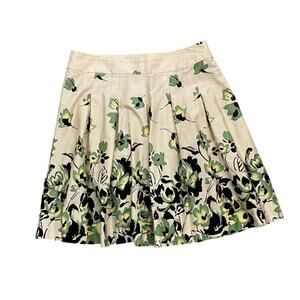 George Cotton Full, Pleated A-Line Floral Skirt, Green, Tan, Black, Neutral, 12